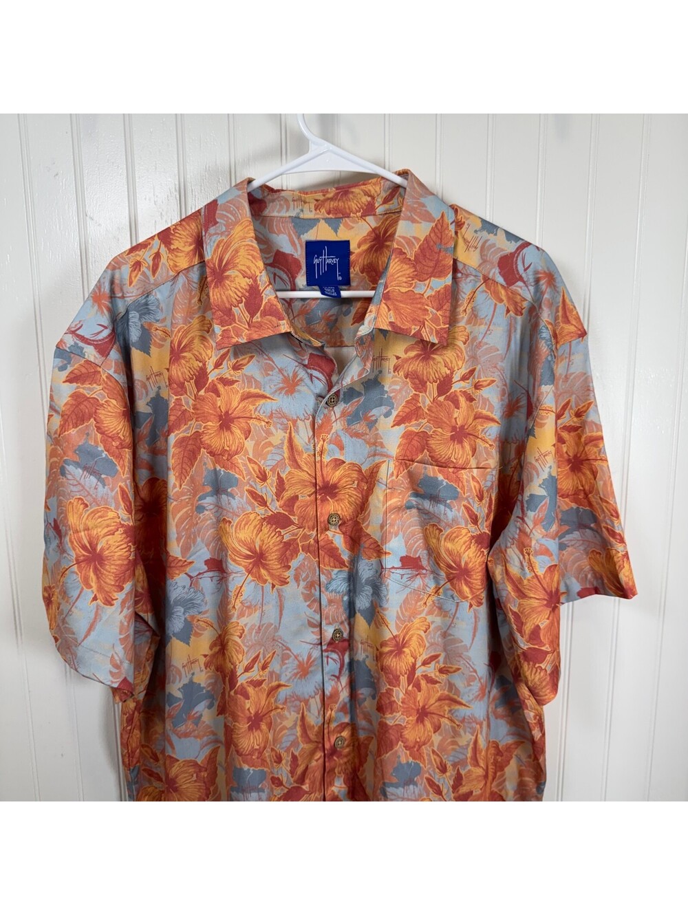 Guy Harvey XXL Floral Hawaiian Fishing Outdoor Short Sleeve Button Up Shirt